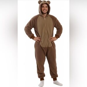 Brown Bear Onesie Costume Pajamas Adult Halloween Animal Costume